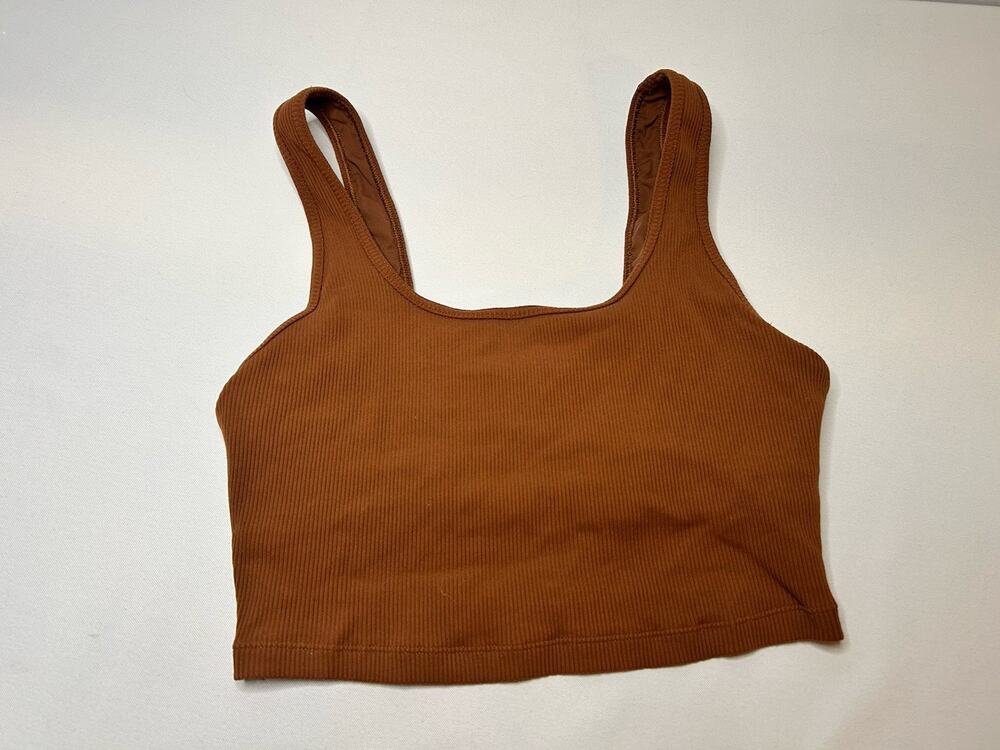 OFFLINE by Aerie Womens M Brown Ribbed Longline Sports Bra Scoop Neck Yoga